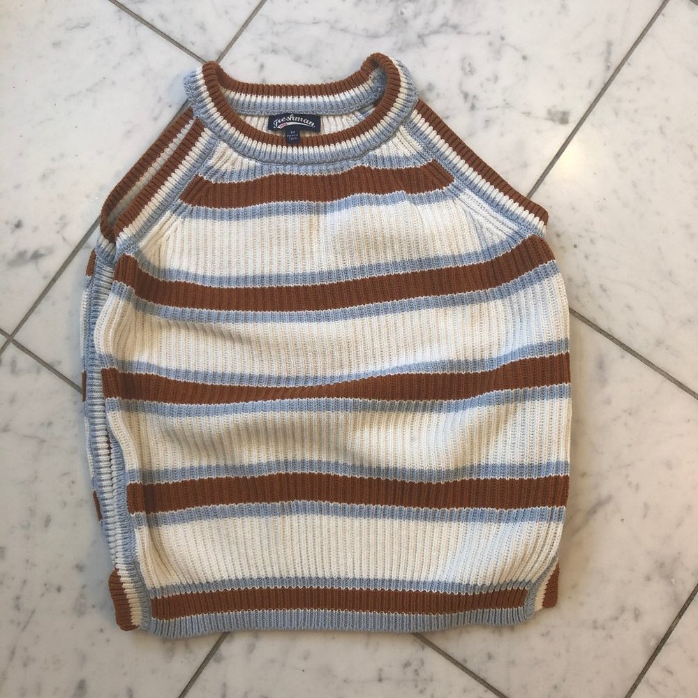 White, Blue, and Orange Knitted Top